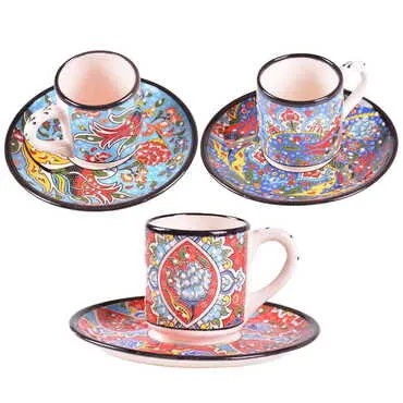 Turkish Ceramic Special Relief Coffee Cup Set of 6 Pcs - 3