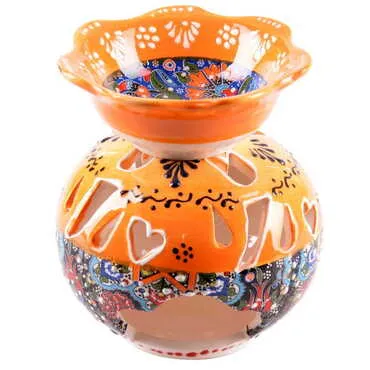 Turkish Ceramic Special Relief Censer and Oil Burner Small Size - 5