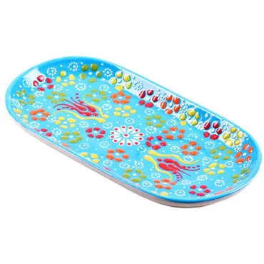 Turkish Ceramic Relief Oval Serving Tray - 3