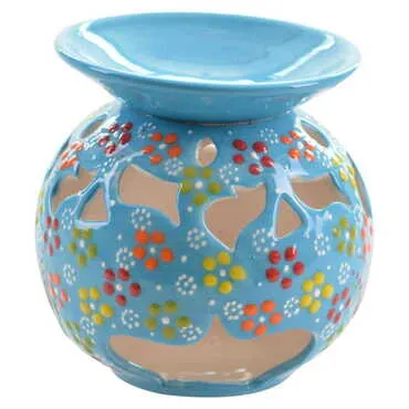 Turkish Ceramic Relief Oil Burner with Candle Holder - 7