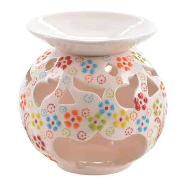 Turkish Ceramic Relief Oil Burner with Candle Holder - 13