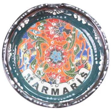 Marmaris Themed Turkish Ceramic Relief Ashtray Small Size - 10