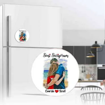 Sweetheart Themed Ceramic Round Shiny Fridge Magnet 7 cm - 3