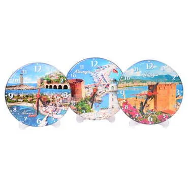 Toptan Alanya Temalı Myros 17 Cm.yuvarlak Saat  - 3