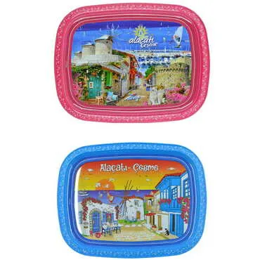 Toptan Çeşme Bölgesi Temalı Myros Metal Resimli Tepsi 305x235 mm - 3