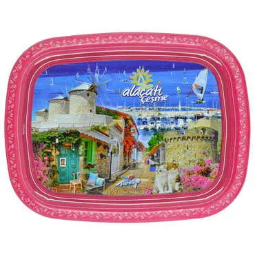 Toptan Çeşme Bölgesi Temalı Myros Metal Resimli Tepsi 305x235 mm - 4