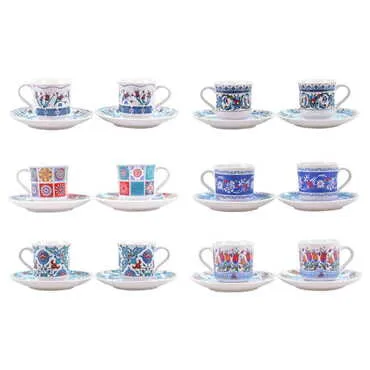 Tile Pattern Themed Turkish Ceramic Custom Printed Turkish Coffee Cup Set of 2 pcs - 7