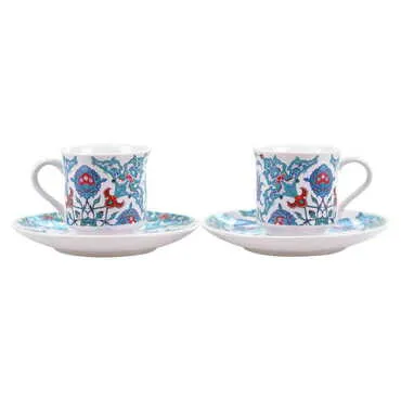 Tile Pattern Themed Turkish Ceramic Custom Printed Turkish Coffee Cup Set of 2 pcs - 9