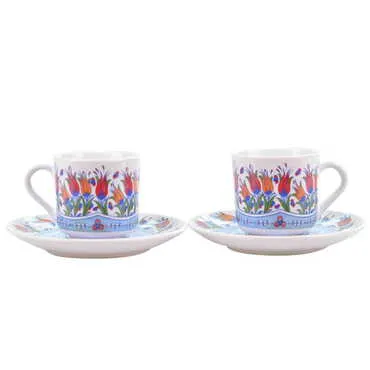 Tile Pattern Themed Turkish Ceramic Custom Printed Turkish Coffee Cup Set of 2 pcs - 11