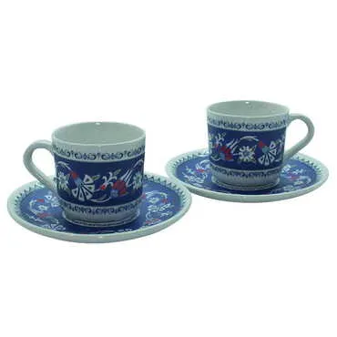 Tile Pattern Themed Turkish Ceramic Custom Printed Turkish Coffee Cup Set of 2 pcs - 15