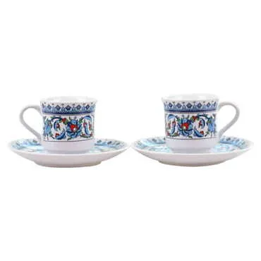 Tile Pattern Themed Turkish Ceramic Custom Printed Turkish Coffee Cup Set of 2 pcs - 14
