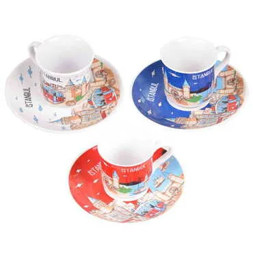 Istanbul Themed Turkish Ceramic Custom Printed Turkish Coffee Cup Set of 2 pcs - 5