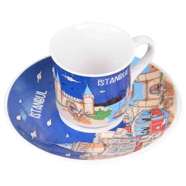 Istanbul Themed Turkish Ceramic Custom Printed Turkish Coffee Cup Set of 2 pcs - 8