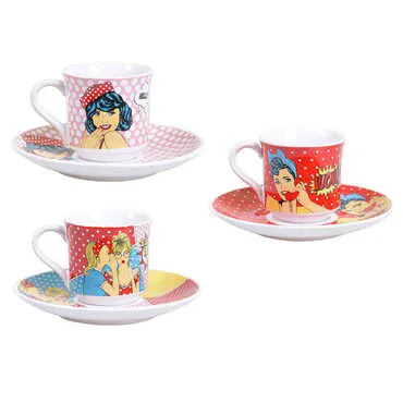 Toptan Pop-art Temalı Baskili Porselen 2 Li̇  Kahve Takimi - 2