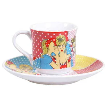 Toptan Pop-art Temalı Baskili Porselen 2 Li̇  Kahve Takimi - 4