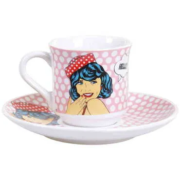 Toptan Pop-art Temalı Baskili Porselen 2 Li̇  Kahve Takimi - 5