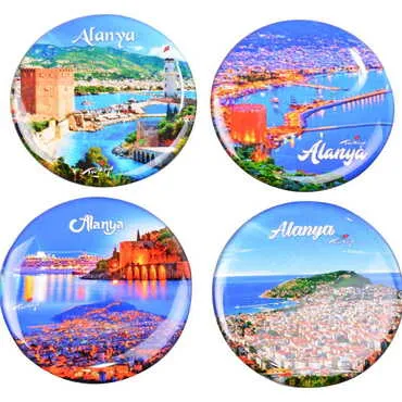 Alanya Themed Epoxy Dome Round Souvenir Fridge Magnet 67 mm - 2