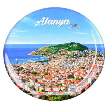 Alanya Themed Epoxy Dome Round Souvenir Fridge Magnet 67 mm - 3
