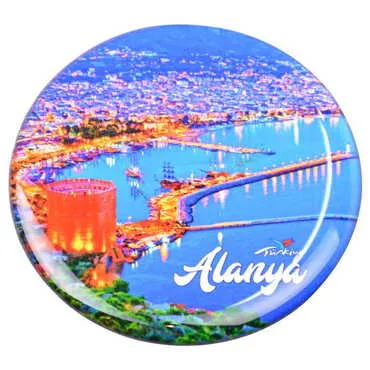 Alanya Themed Epoxy Dome Round Souvenir Fridge Magnet 67 mm - 4