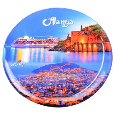 Alanya Themed Epoxy Dome Round Souvenir Fridge Magnet 67 mm - 5