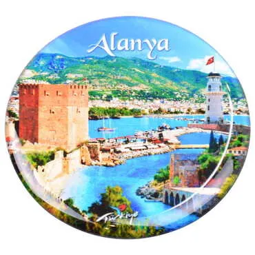 Alanya Themed Epoxy Dome Round Souvenir Fridge Magnet 67 mm - 6