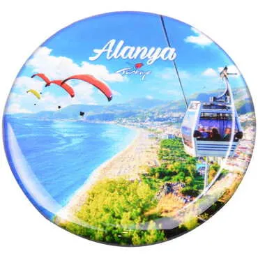 Alanya Themed Epoxy Dome Round Souvenir Fridge Magnet 67 mm - 7