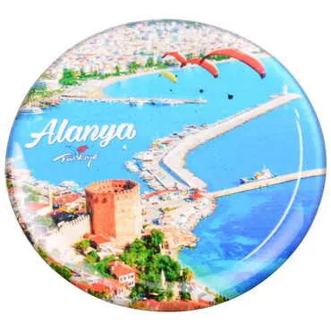 Alanya Themed Epoxy Dome Round Souvenir Fridge Magnet 67 mm - 8