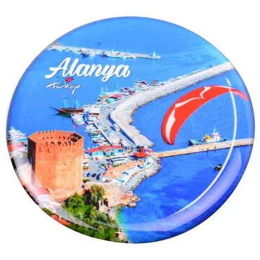 Alanya Themed Epoxy Dome Round Souvenir Fridge Magnet 67 mm - 9