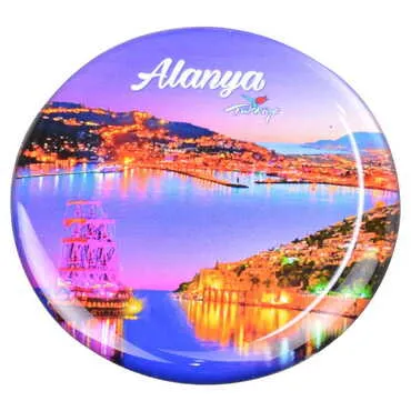 Alanya Themed Epoxy Dome Round Souvenir Fridge Magnet 67 mm - 12