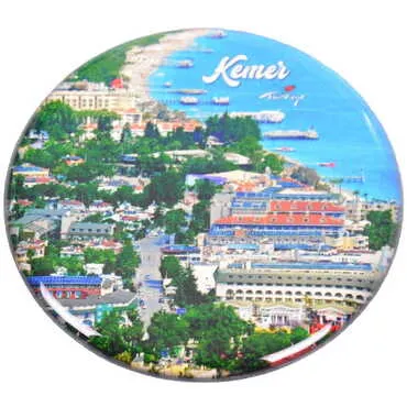 Kemer Themed Epoxy Dome Round Souvenir Fridge Magnet 67 mm - 4