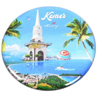Kemer Themed Epoxy Dome Round Souvenir Fridge Magnet 67 mm - 8