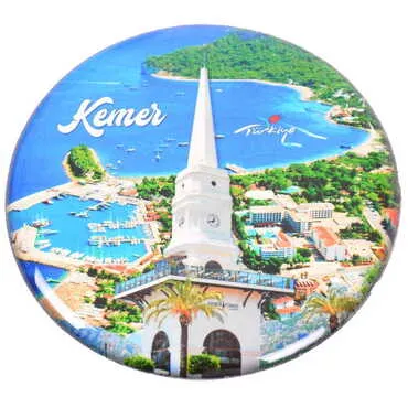 Kemer Themed Epoxy Dome Round Souvenir Fridge Magnet 67 mm - 9