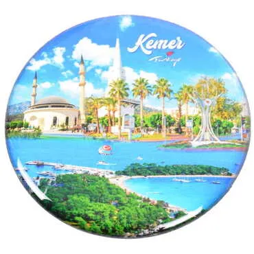 Kemer Themed Epoxy Dome Round Souvenir Fridge Magnet 67 mm - 13