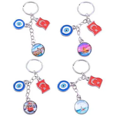 Istanbul Themed Metal Evil Eye Enamel Keychain - 2