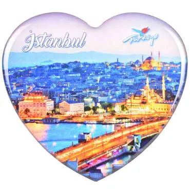 Toptan İstanbul Temalı Myros Kalp Magnet 65x60 mm - 30