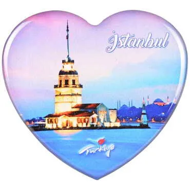 Toptan İstanbul Temalı Myros Kalp Magnet 65x60 mm - 25
