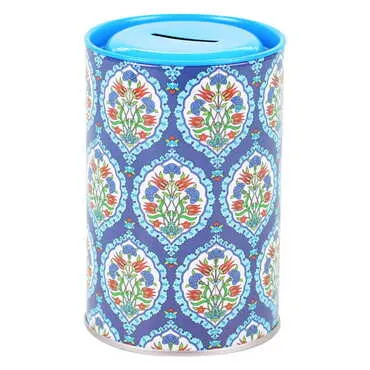 Tile Pattern Themed Customised Kids Tin Round Coin Box 83x83x125 mm - 3