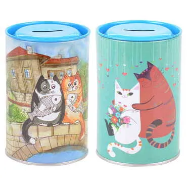 Toptan Kedi Temalı Myros Metal Kumbara 83x83x125 mm - 3