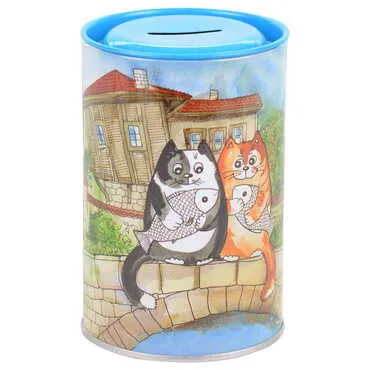 Toptan Kedi Temalı Myros Metal Kumbara 83x83x125 mm - 5