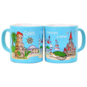 Toptan Belek Temalı Seramik Renkli Baskılı Kupa 82x90 mm - 3