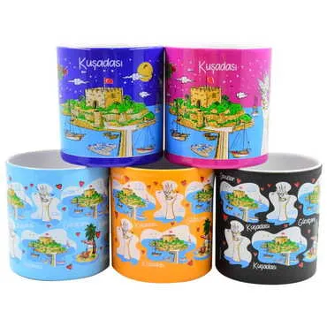 Toptan Kuşadası Temalı Seramik Renkli Baskılı Kupa 82x90 mm - 3