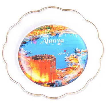 Alanya Themed Epoxy Dome Plate Shaped Souvenir Fridge Magnet 73 mm - 10