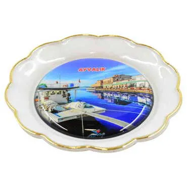 Ayvalik Themed Epoxy Dome Plate Shaped Souvenir Fridge Magnet 73 mm