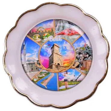 Belek Themed Epoxy Dome Plate Shaped Souvenir Fridge Magnet 73 mm - 8