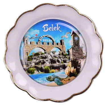Belek Themed Epoxy Dome Plate Shaped Souvenir Fridge Magnet 73 mm - 14