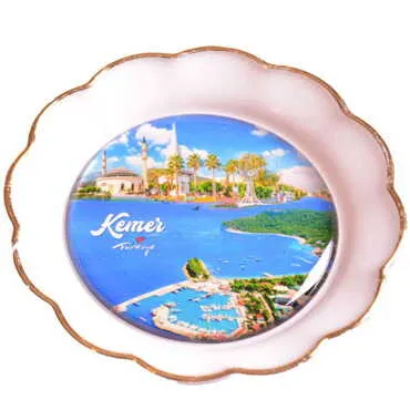Kemer Themed Epoxy Dome Plate Shaped Souvenir Fridge Magnet 73 mm - 14