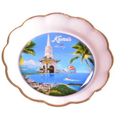 Kemer Themed Epoxy Dome Plate Shaped Souvenir Fridge Magnet 73 mm - 17