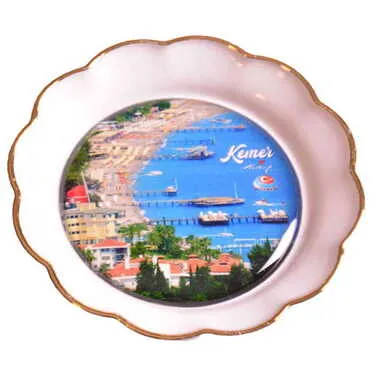 Kemer Themed Epoxy Dome Plate Shaped Souvenir Fridge Magnet 73 mm - 21