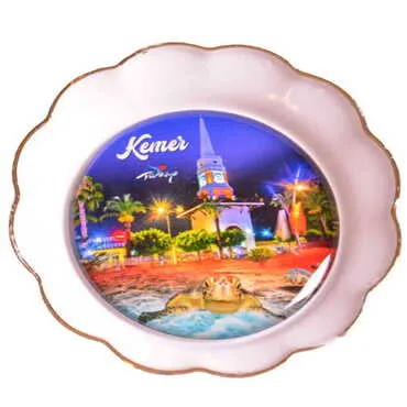 Kemer Themed Epoxy Dome Plate Shaped Souvenir Fridge Magnet 73 mm - 24