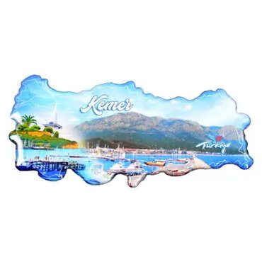 Kemer Themed Epoxy Dome Turkey Map Shaped Souvenir Fridge Magnet - 6